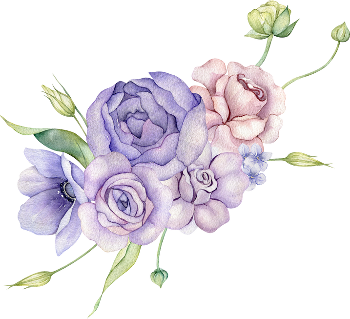 Watercolor purple floral bouquet